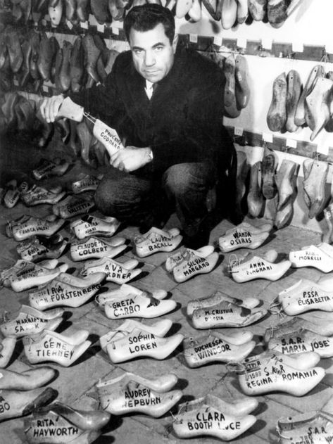 Salvatore Ferragamo with his made- to-measure shoe lasts for high profile clients. He studied anatomy at USC to learn how to make his shoes more comfortable. 1950’s Fashion Documentaries, Stars D'hollywood, Chloe Sevigny, Rainbow Sandals, Silent Movie, Kelly Bag, Princess Grace, British Actresses, John Galliano