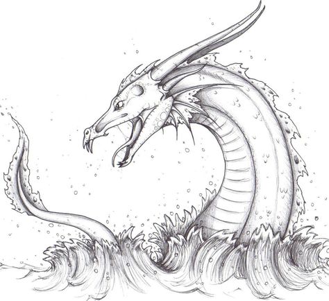 Sea Serpent Drawing, Serpent Drawing, Sea Monsters Drawing, Mythical Sea Creatures, Sea Creatures Drawing, Drawing Dragon, Monster Sketch, Monster Tattoo, Ocean Drawing