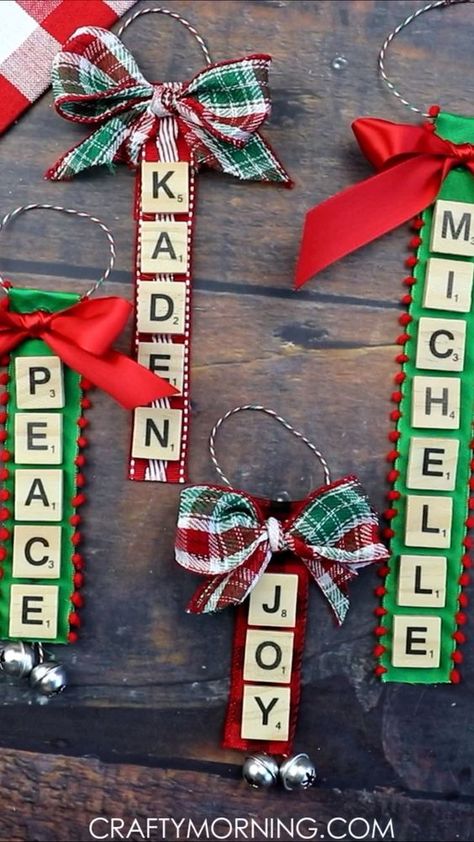 Personalized Scrabble Letter Ornaments- cute christmas craft to make with the kids or adults! Christmas DIY ornament gift idea for parents, grandparents, etc. Cute art project that can be made with old scrabble tiles. #diy #christmasdiy #ornaments #diyornaments #christmas #scrabble #christmascrafts #christmasdiy #funcrafts #diycrafts #craftymorning Jul Diy, Craft To Make, Letter Ornaments, Diy Ornament, Scrabble Letters, Christmas Crafts To Make, Patterns Fabric, Fun Christmas Crafts, Scrabble Tiles