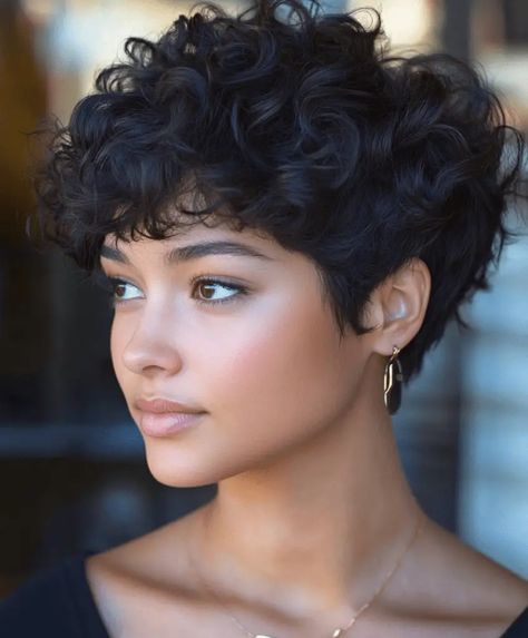 Discover 51 Unique Pixie Cut Styles: From Classic to Edgy Long Pixie Haircut Curly Hair, Short Pixie Curly Hair, Short Curly Cuts Natural Curls, Pixie Haircut For Curly Hair, Curly Pixie Cuts Naturally, Pixie Curly Haircut, How To Style Pixie Hairstyles, Curly Hair Pixie Cut, Pixie Curly Hair