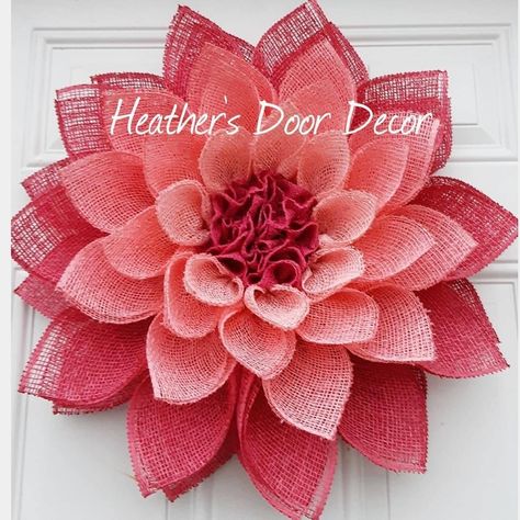 Image Gallery B96 Dahlia Wreath, Flower Door Hanger, Dahlia Purple, Deco Mesh Crafts, Burlap Wreath Tutorial, Burlap Mesh Wreath, Deco Mesh Wreaths Tutorials, Summer Mesh Wreaths, Burlap Flower Wreaths