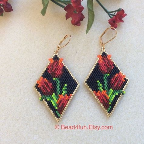 Beaded Jewelry Earrings, Beaded Necklace Patterns, Beaded Earrings Tutorials, Brick Stitch Earrings, Seed Bead Patterns, Bead Weaving Patterns, Necklace Patterns, Seed Bead Tutorial, Beaded Earrings Patterns