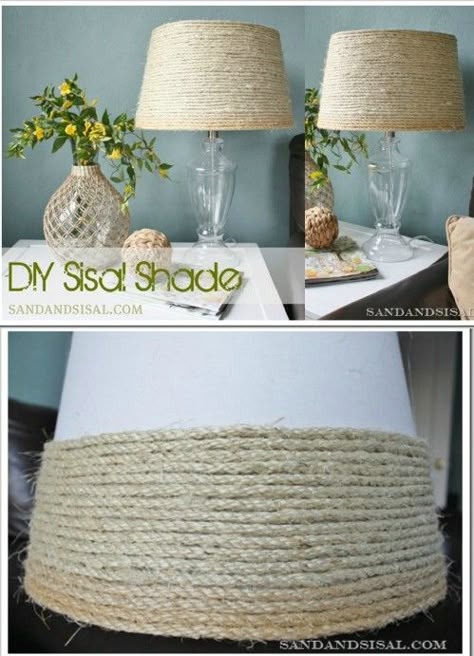 DIY Coastal Lampshade                                                                                                                                                      More Deco Marine, Rope Lamp, Rope Projects, Diy Lampe, Coastal Living Rooms, Coastal Bedrooms, Beach House Ideas, Beach Bedroom, Coastal Living Room