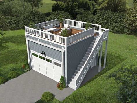 2-Car Garage Plan, 062G-0241 Two Story Garage, Garage Plans Detached, Rooftop Terrace Design, Garage House Plans, Garage Plan, Rooftop Deck, Inspire Me Home Decor, Garage Gym, Terrace Design