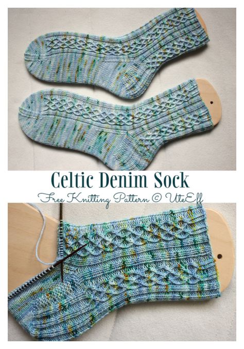 Celtic Denim Sock Free Knitting Pattern - Knitting Pattern Cable Sock Knitting Pattern, Cable Knit Socks Pattern Free, Hand Knitted Socks, Knitted Socks Free Pattern For Beginners, Easy Knit Socks For Beginners, Knitting Socks Pattern Free, Sock Patterns Knitting Free, Sock Knitting Patterns Free, Socks Knitting Pattern Free