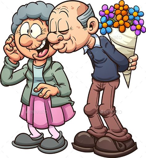 Love Vector, Illustration Kunst, Wall Decor Crafts, Old Couples, Cartoon People, Cute Cartoon Drawings, Grandparents Day, Digi Stamps, Art And Illustration