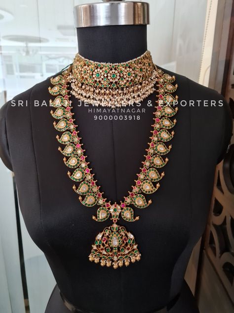 Kundan Mango Haram Designs, Mango Mala Jewellery Gold, Long Neckless, Mango Mala Jewellery, Hyderabadi Jewellery, Frozen Jewelry, Mango Haram, Mango Mala, Hyderabadi Jewelry