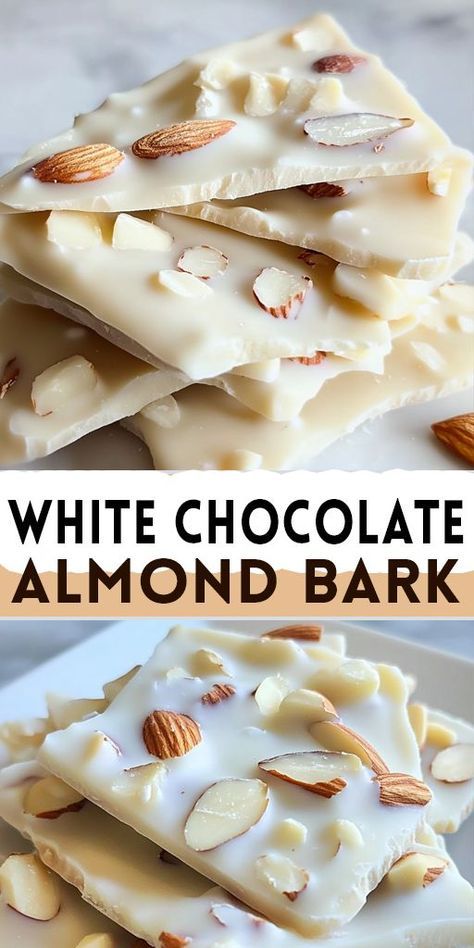 🍫 White Chocolate Almond Bark is a quick and delicious treat that’s perfect for gifting or snacking! Made with creamy white chocolate and crunchy roasted almonds, this no-bake recipe comes together in minutes. Customize it with dried fruits or sprinkles for a festive twist. Ideal for holidays or as a year-round sweet snack! 💡 Save this pin and whip up a batch of almond bark today! #WhiteChocolateBark #HolidayTreats #NoBakeDesserts #SweetSnacks #GiftIdeas 🥜🎁 White Almond Bark Recipes Christmas, Chocolate Bark Recipes Easy, White Chocolate Almond Bark, White Chocolate Bark Recipes, Bark Recipes Easy, Almond Bark Recipes, Sweet Easy Recipes, Christmas Bark Recipes, Gluten Free Party Food