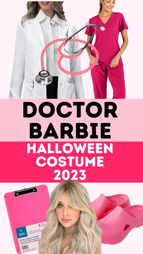 6 DIY Ideas for a Doctor Barbie Costume for Halloween 2023! Try Doctor Barbie! – Scandal Boggs ┃ Fashion, Beauty & Home Vet Barbie Costume, Business Barbie Costume, Nurse Barbie Costume, Doctor Barbie Costume, Plus Size Barbie Costume, Teacher Barbie Costume, Doctor Costume Women, Barbies Costumes, Doctor Halloween Costumes