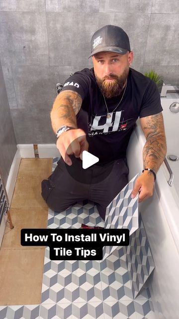 Diy Floor Tile Installation, Vinyl Tile Over Ceramic Tile, Vinyl Flooring For Bathrooms, Flooring Hacks, Vinyl Tile Flooring Kitchen, Vinyl Tile Flooring Bathroom, Rubber Flooring Kitchen, Tile Hacks, Vinyl Bathroom Flooring