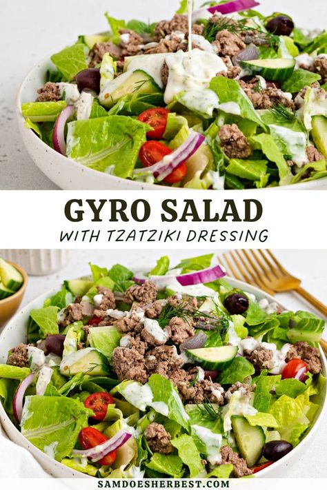 Tzatziki Salad, Tzatziki Dressing, Gyro Salad, Dairy Free Salads, Fresh Salad Recipes, Mediterranean Diet Recipes, Healthy Lunch Recipes, Spring Recipes, Salad Ingredients