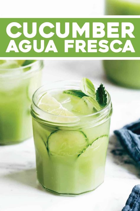 Cucumber Agua Fresca = cucumber, lime, mint, lemongrass, sugar, and honey. The perfect tart + fresh drink for spring or summer! Agua Fresca Cucumber, Cucumber Agua Fresca, Lemon Water Health Benefits, Agua Fresca Recipe, Lemongrass Paste, Lemon Juice Benefits, Pinch Of Yum, Hot Lemon Water, Small Cucumber