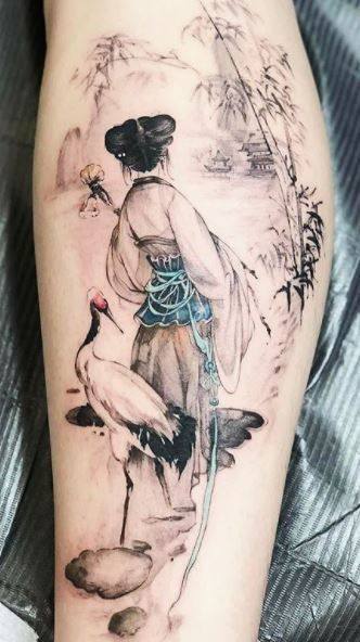 Chinese Painting Tattoo Arm, Ancient Chinese Tattoo, Chinese Blossom Tree Tattoo, Asian Realism Tattoo, Chinese Female Warrior Tattoo, East Asian Tattoos, Chinese Painting Style Tattoo, Ancient China Tattoo, Traditional Chinese Tattoo Men