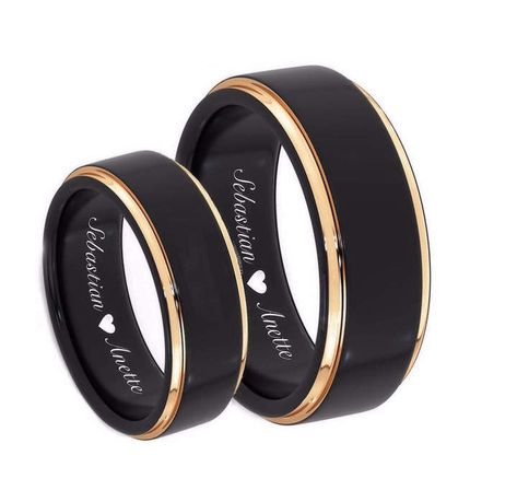 Etsy Engraved Promise Rings, Personalized Ring, Engraved Wedding Ring, Wedding Band, Gold Plated Polished Band Valentines, Black Ring Set, Simple Beach Wedding Ideas, Personalized Promise Rings, Non Traditional Wedding Rings, Engraved Promise Rings, Wedding Rings Sets His And Hers, Amazon Wedding, Gold Stacking Rings Wedding