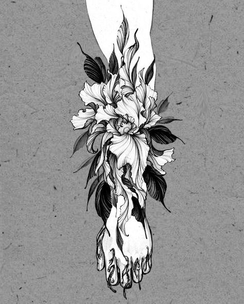 42 Tattoo, Japanese Flower Tattoo, Iris Tattoo, Flower Tattoo Drawings, Muster Tattoos, Sketch Tattoo Design, Dark Art Tattoo, Tattoo Style Drawings, Japanese Tattoo Art