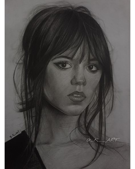 Jenna Ortega ... wednesday.... pencil drawing... portrait Jenna Ortega Portrait Drawing, How To Draw Jenna Ortega, Drawing Jenna Ortega, Jenna Ortega Art, Jenna Ortega Drawing, Wednesday Jenna, Maria Ortega, Charcoal Paint, Portrait Drawings