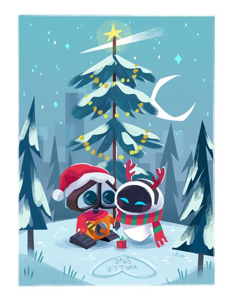 Walle Y Eva, Wall E Eve, Images Disney, Disney Wall, Christmas Time Is Here, Disney Favorites, Wall E, Disney Holiday, Christmas Drawing