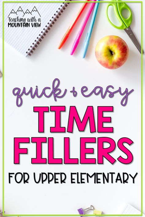 Are you looking for ways to fill five or ten minutes in third, fourth, or fifth grades? Check out my favorite low-prep, creative and EDUCATIONAL time fillers that will make the most out of the minutes that pop up during the school day. 3rd Grade Time Fillers, Time Filler Games Classroom, Middle School Time Fillers, Low Prep Activities Elementary, 5th Grade Substitute Activities, Teaching Fourth Grade, Fourth Day Of Fourth Grade, Time Fillers In The Classroom, 4th Grade Substitute Activities