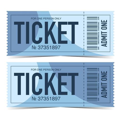 Modern ticket template in blue and cyan colours with tear-off or detachable part and barcode. Flat vector illustration of pass for event, entrance for festival, access to party, show or concert. Movie Ticket Template, Event Entrance, Cyan Colour, Albany New York, Party Tickets, Ticket Template, Flat Vector Illustration, Movie Tickets, Art Competitions