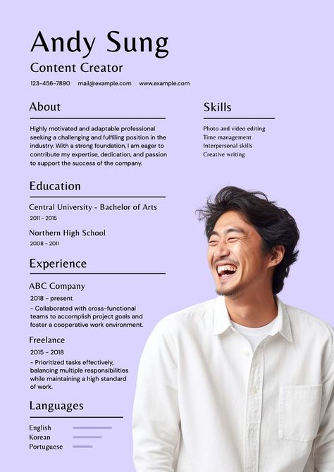 Content creator resume template, editable design | premium image by rawpixel.com / audi Graphic Design Cv, Personal Resume, Cv Design, Graphic Design Resume, Interpersonal Skills, Best Resume, Business People, Resume Design, Best Templates