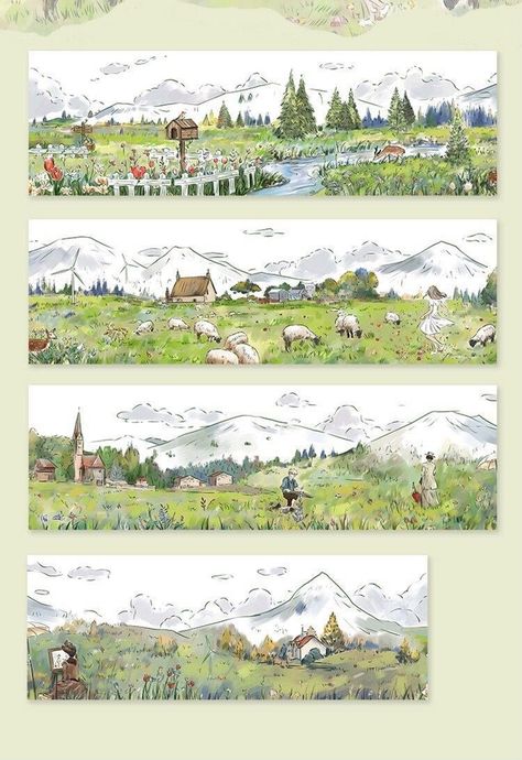 Wild Field Washi Tape Set for your diary, journal, scrapbook! Decorate with cute stickers. #washitape #sticker . #Croquis #Forest_Meadow #Tape_Washi #Cute_Sheep Tape Washi, Cute Sheep, Washi Tapes, Planner Sticker, Journal Stickers, Children's Book Illustration, Paper Background, Masking Tape, Book Illustration