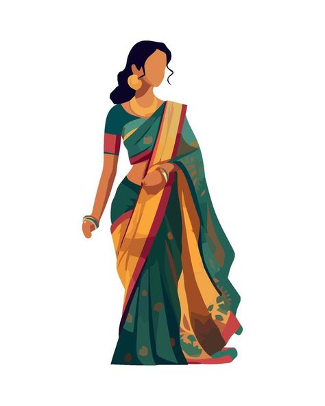 Indian woman in sari, illustration Sari Illustration, Saree Illustration, Women Illustration, Diy Holder, Wedding People, Woman Illustration, Heart Tree, Cityscape Photos, Heart With Arrow