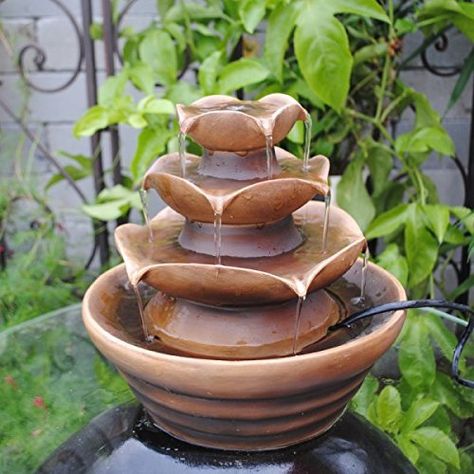 Indoor Tabletop Water Fountain, Water Wall Fountain, Table Fountain, Garden Room Ideas, Tabletop Water Fountain, Diy Garden Fountains, Indoor Water Fountains, Terracotta Floor, Tabletop Fountain