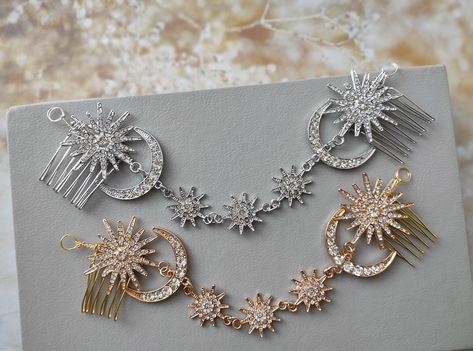 Rhinestone Star and Moon Hair Chain Bridal Hair vine Wedding Crystal Hair comb Bridal Headpiece Celestial Hair comb, Wedding Hair piece Celestial Hair, Moon Hair, Bridesmaid Hair Pins, Hair Chain, Wedding Hair Head Piece, Wedding Hair Piece, Vine Wedding, Hair Comb Bridal, Hair Chains