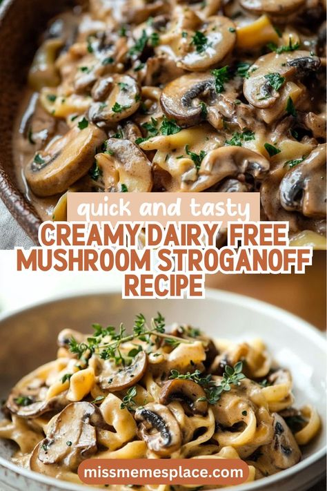 Looking for a comforting meal that’s plant-based and delicious? This Creamy Dairy-Free Mushroom Stroganoff is the answer! Combining the earthy flavors of mushrooms with a luscious sauce made from vegetable broth and coconut milk, it’s a perfect dish for busy weeknights. With easy-to-follow steps and simple ingredients, you can whip up this vegan delight in no time. Pair it with gluten-free pasta or enjoy it over rice for a satisfying meal that’s both healthy and indulgent! Dairy Free Mushroom Recipes, Dairy Free Quick Meals, Dairy Free Nut Free Recipes, Gluten Free Vegan Pasta, Mushroom Stroganoff Recipe, Vegan Mushroom Stroganoff, Dairy Free Pasta, Mushroom Stroganoff, Vegan Mushroom