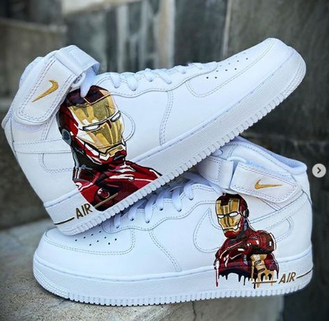 Af1 Mid, Marvel Shoes, Marvel Fashion, Couple Sneakers, Custom Shoes Diy, Marvel Clothes, Iron Man Tony Stark, Iron Man 3, Cute Nike Shoes