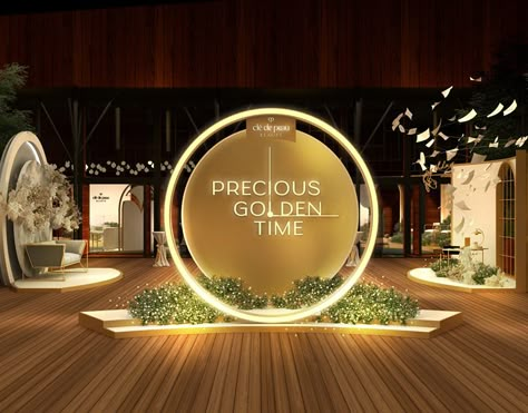 CLE DE PEAU BEAUTE’ - GOLD MASK "R2" on Behance Launch Event Ideas, Event Booth Design, Photo Booth Design, Concert Stage Design, Corporate Event Design, Exhibition Stall Design, Event Booth, Stage Set Design, Event Stage