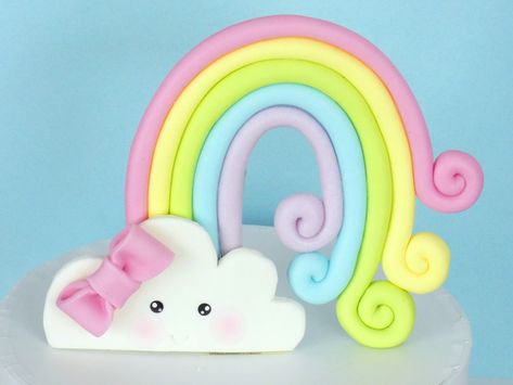 Fondant Rainbow Cake Topper, Fondant Rainbow, Rainbow Cake Topper, Fondant Ideas, Rainbow Birthday Cake, Teddy Bear Cakes, Cake Topper Tutorial, Cupcake Decoration, Fondant Cake Toppers