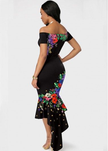 ROTITA Off the Shoulder Floral Print Mermaid Dress | Rotita.com - USD $28.43 Africa Attire, Latina Dress, Disney Savings, Maxi Frocks, Black Mermaid Dress, Kitenge Designs, Fiesta Dress, Black Mermaid, Fashion Dresses Online