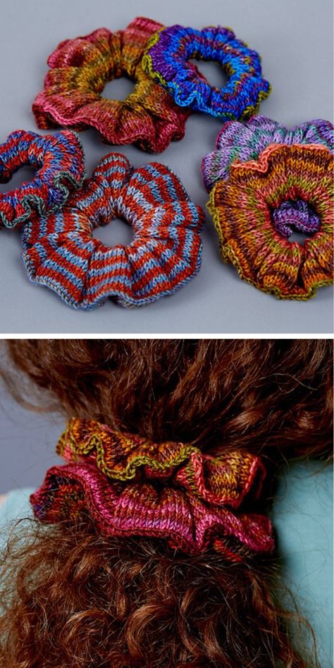 Crochet Knit Gifts, Trendy Knitting Projects, Knit Hair Scrunchie, Cute Small Knitting Projects, Scrappy Knitting Projects, Small Knitted Projects, Knit Small Projects, Hand Knit Projects, Knitting Inspiration Beginner