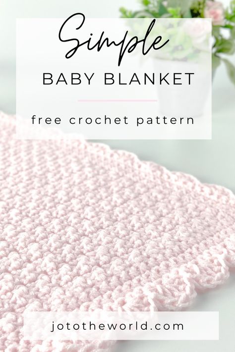 Looking for a free, quick and easy yet beautiful and practical baby blanket crochet pattern? Check out this Simple Baby Blanket Crochet Pattern! It’s a free crochet pattern that makes a perfect baby shower gift and is great for beginners learning how to crochet a baby blanket. It uses only one skein and simple single and double crochet stitches. With an option to add shells to the blanket border, this crochet blanket is sure to become your go-to baby boy, baby girl or gender-neutral gift! Crochet Borders For Blankets, Simple Baby Blanket, Crochet Baby Blanket Beginner, Baby Afghan Crochet Patterns, Crocheted Baby Blanket, Crochet Baby Blanket Free Pattern, Crochet Blanket Pattern Easy, Easy Crochet Baby Blanket