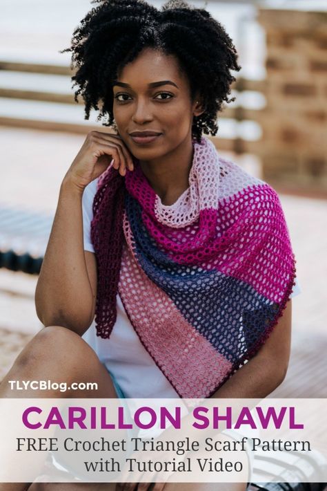 TL Yarn Crafts - The Carillon Shawl, a lightweight mesh summer wrap | TL Yarn Crafts Easy Crochet Shawl Pattern, Easy Crochet Shawl, Shawl Free Pattern, Triangle Scarf Crochet Pattern, Crocheted Scarves, Tl Yarn Crafts, Crochet Triangle Scarf, Crochet Shawl Pattern, Fiber Crafts