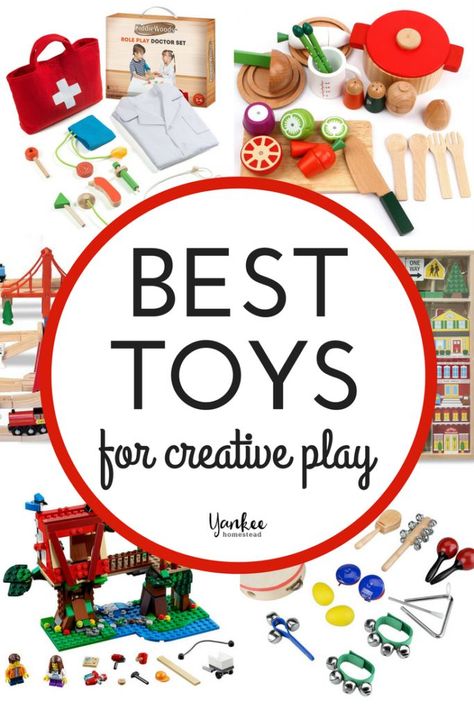 Need a little help choosing the best toys for creative play? Your kids will love these sturdy toys that foster imaginative and open-ended play. | Best Toys for Creative Play | Yankee Homestead Imagination Toys, Trendy Toys, Daycare Ideas, Open Ended Toys, Open Ended Play, Best Toys, Creative Games, Pretend Play Toys, Best Kids Toys