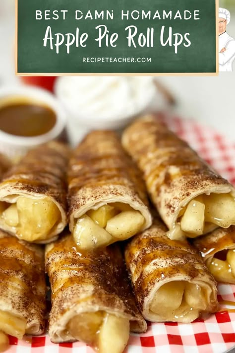 Apple Pie Roll Ups, Apple Pie Taquitos, Apple Pie Enchiladas, Tortilla Dessert, Baked Caramel Apples, Baked Taquitos, Baked Caramel, Cinnamon Tortillas, Homemade Apple Pie