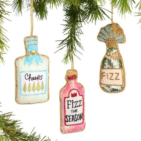 Fabric Sequined Bottle Ornaments Set Of 3 by World Market Cool Ornaments, Bottle Ornaments, Sequin Ornaments, Fun Ornaments, World Market, Ornament Gifts, Ornament Set, Christmas Ideas, Christmas Tree Decorations