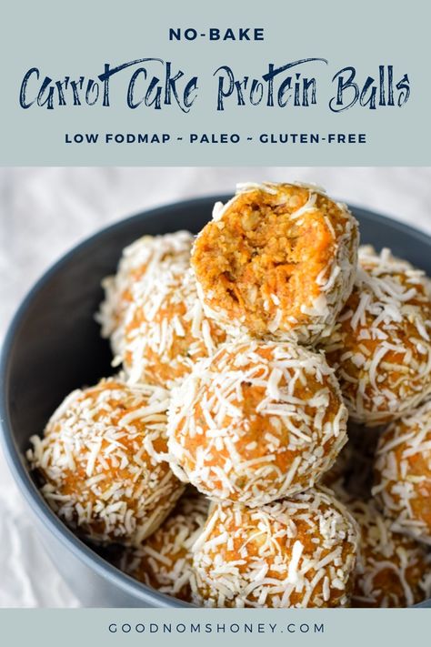 Low Fodmap Keto, Carrot Cake Protein Balls, Fodmap Protein, Cake Protein Balls, Carrot Cake Energy Balls, Carrot Cake Protein, 2023 Meals, Fodmap Recipes Dinner, Low Fodmap Recipes Dinner