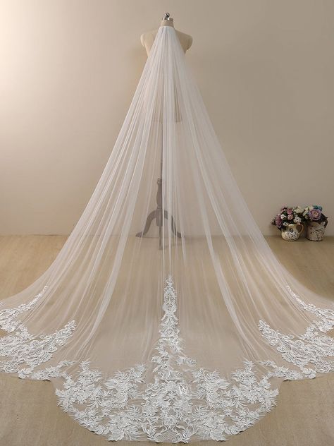 Gorgeous Wedding Veils, Vintage Cathedral Veil, Fancy Wedding Veil, Long Embroidered Veil, Long Lace Veil Wedding, Lace Cathedral Veil With Blusher, Sparkly Veil Wedding, Achievement Board, Wedding Veils Long