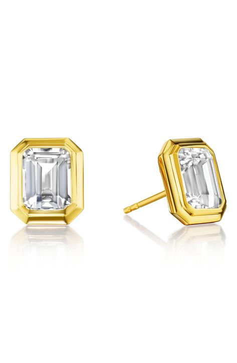 House of Frosted Alexa Emerald Cut White Topaz Stud Earrings available at #nordstromrack Total White, Diamond Earring, Earrings In Gold, Earring Crafts, Keep Jewelry, Recycled Sterling Silver, White Topaz, Gold Plated Sterling Silver, Emerald Cut