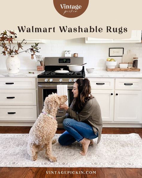 Guess whose back? It's me with another Walmart find and this time it's a washable runner rug for my kitchen! I am so excited....Walmart just Washable Runner Rugs For Kitchen, Washable Rugs Kitchen, Walmart Rugs, Washable Kitchen Runner, Washable Kitchen Rugs, Washable Runner Rug, Kitchen Rug Placement, Kitchen Runner Rug Ideas, Small Throw Rugs