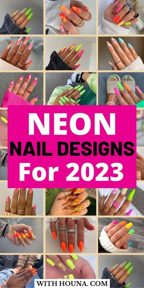 Neon Pink And Orange Nails Summer Colors, Nail Neon Designs, Neon Nail Ideas Summer 2023, Nails Acrylic Bright Colors, Bright Nails For Summer Neon, Hot Nails Trends 2023 Summer, Summer Nail Designs 2023 Trends, Neon Ombre Nails Bright Colors, Best Summer Nail Color 2023