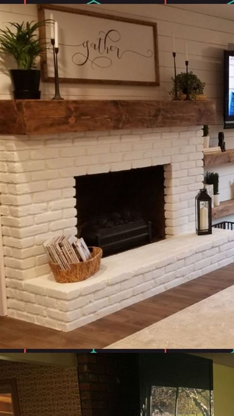 White Wash Brick Fireplace, Farmhouse Fireplace Decor, White Brick Fireplace, Fireplace Redo, Painted Brick Fireplaces, Fireplace Update, White Wash Brick, Brick Fireplace Makeover, Fireplace Mantle Decor