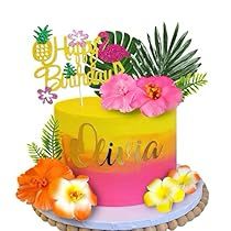 Hawaiian Flower Cake, Hawaiian Cake, Flamingo Themed Party, Summer Cake, Flower Cake Toppers, Hawaiian Decor, Summer Cakes, Hawaiian Flower, Happy Birthday Cake Topper