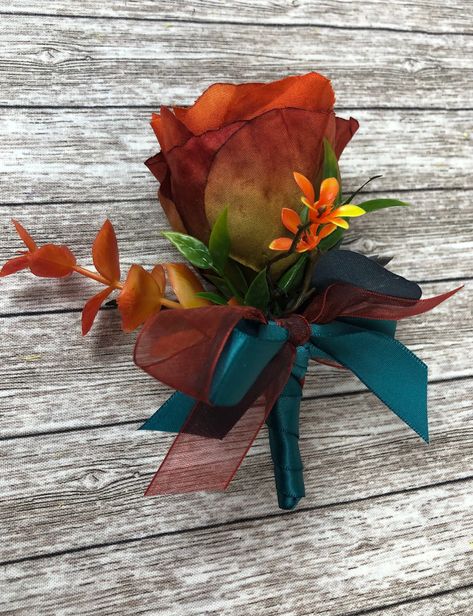 Burnt Orange And Teal Wedding, Bridal Table Flowers Arrangements, Orange And Teal Wedding, Teal Wedding Flowers, Teal Wedding Theme, Bridal Table Flowers, Dark Teal Weddings, Teal Bouquet, Teal And Rust