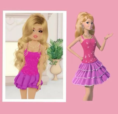 Barbie Dress To Impress Roblox Game, Dress To Impress Roblox Barbie, Barbie Outfits Dress To Impress, Dti Theme Barbie, Barbie Dti Outfit Ideas, Barbie Dress To Impress Outfit, Happy Dress To Impress Outfit, Barbie Dress To Impress, Doll Dress To Impress