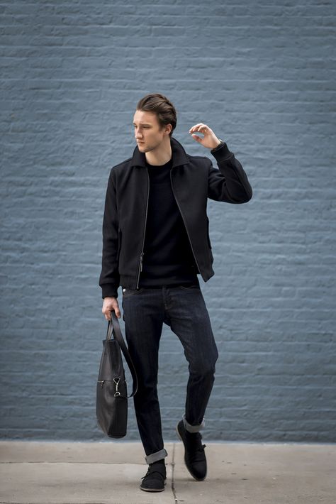 Check out how Marcel of One Dapper Street styles the Armani Exchange Italian Wool Bomber Jacket. Italian Clothing Style Men, Italian Style Men, One Dapper Street, Man In Black, Mens Trendy Outfits, Armani Exchange Men, Neue Outfits, Nice Style, Male Fashion