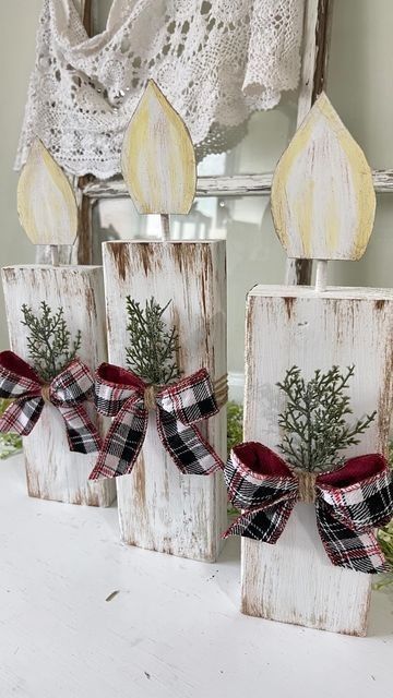 Scrap Wood Winter Crafts, Candles Made From Wood, Wooden Scrap Crafts, Christmas Crafts 2x4, Wooden Christmas Candles Diy Wood, Block Of Wood Crafts Diy, Crafts With 2x4 Wood, 4 X 4 Wood Crafts Ideas, Wood Christmas Candles